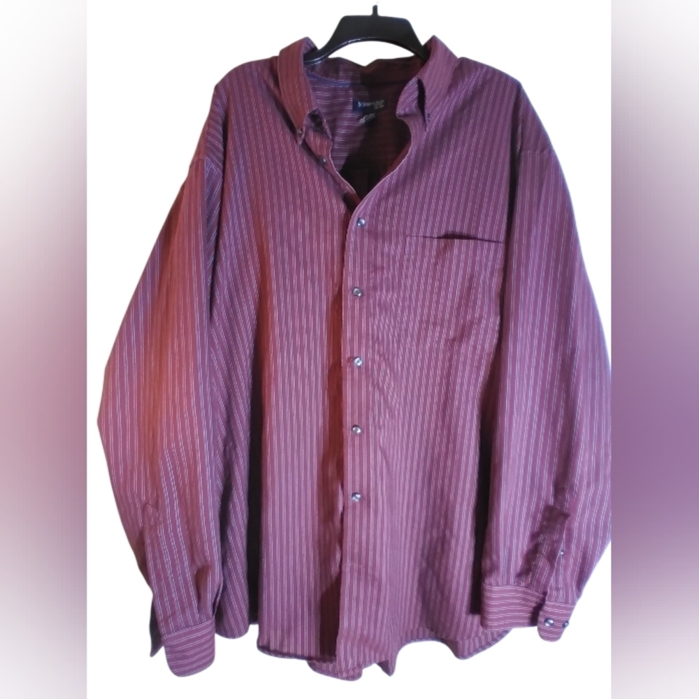 St Johns Bay Mens Maroon And Blue Striped Button Down Shirt Size 3XLT Business